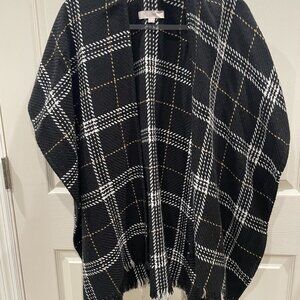 Loft Black & White Plaid Wrap Poncho